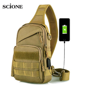 USB Camping Tactical Chest Bag Sling Backpack Military Army Shoulder Fishing Camping Hiking Bags Travel Outdoor Bag Sport XA177A